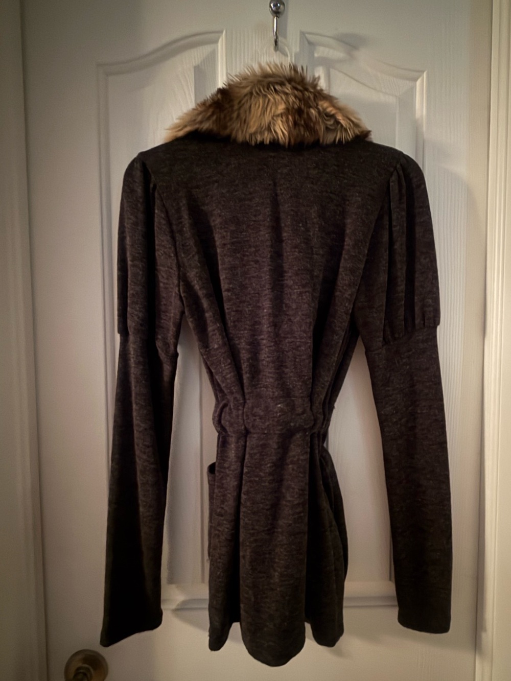 Sugarlips Dark Charcoal Cardigan with Faux-Fur Collar